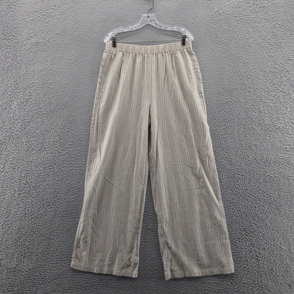 NWT Linda Anderson Womens Linen Blend ide Leg Pants Medium Beige Gold Metallic